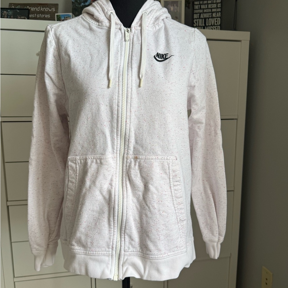 Nike White Zip-Up Hoodie with Speckled Design